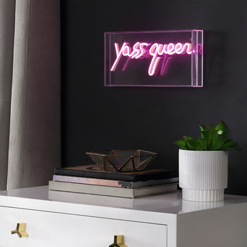 Yass Queen 11.8" Contemporary Glam Acrylic Box USB Operated LED Neon Light - JONATHAN Y